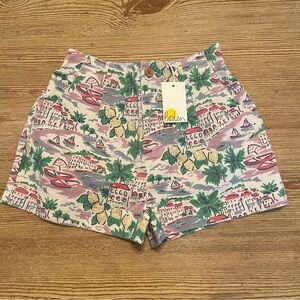 NWT Mini Boden Pink and Green Vacation Scenic Print Shorts